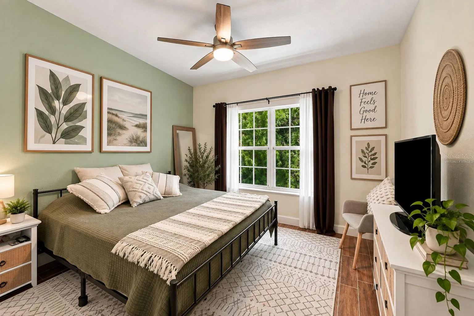 Spacious Primary Bedroom with room for a king size bed (virtually staged)