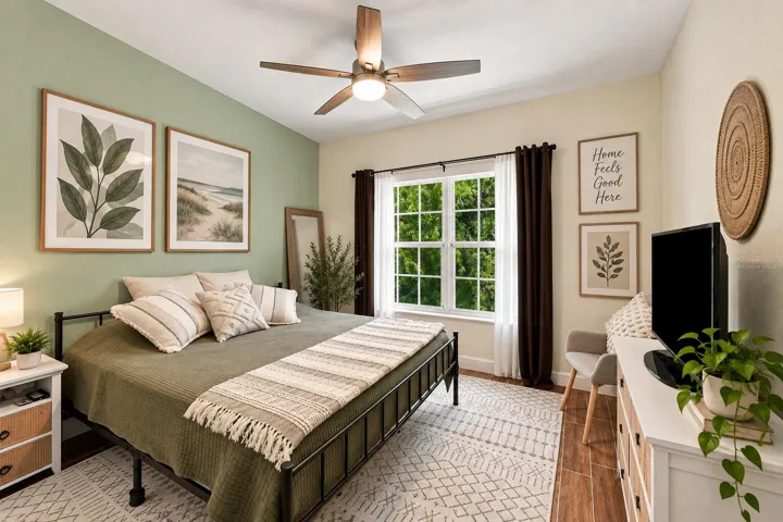 Spacious Primary Bedroom with room for a king size bed (virtually staged)