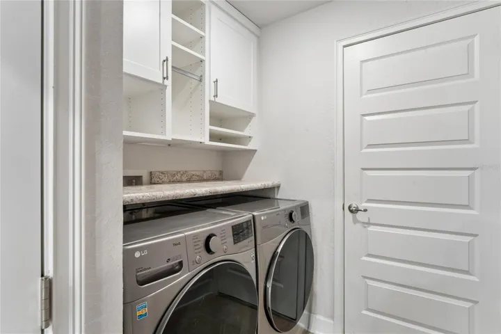 Inside Laundry room with extra closet (with custom shelving)!!
