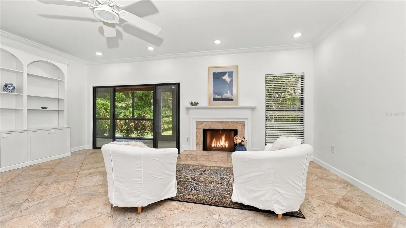 Living Room and Wood Burning Fireplace