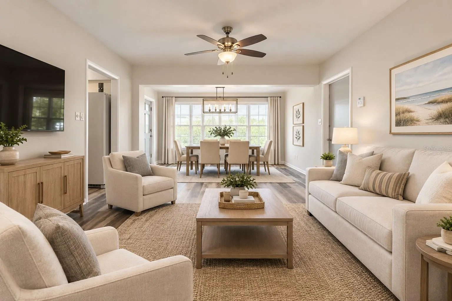 Virtually Staged Living Room & Dining Room