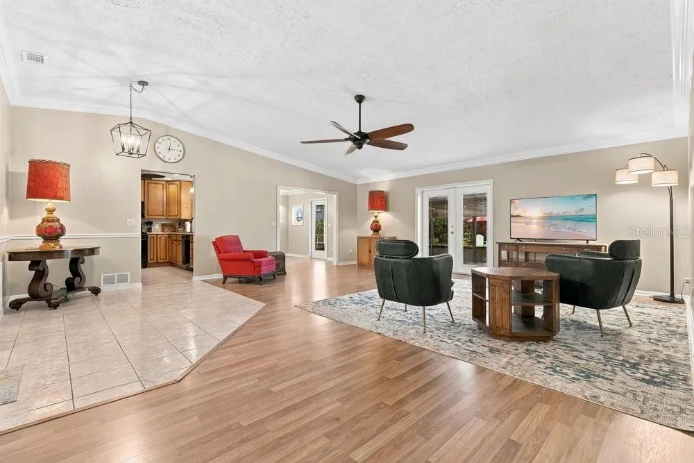 Family Room with French Doors to Patio and Pool