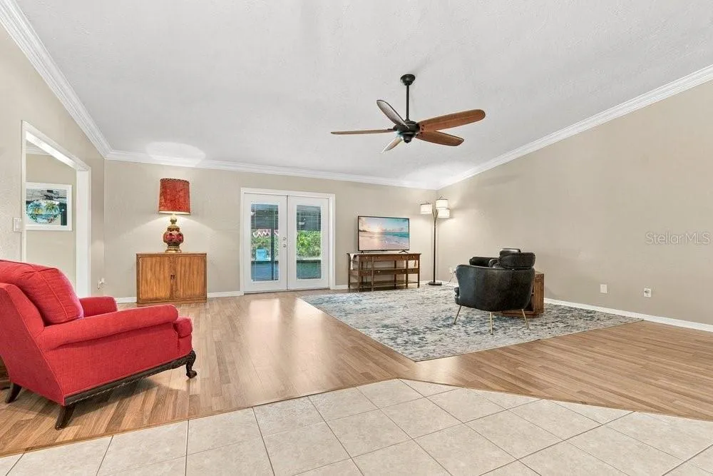 Family Room with French Doors to Patio and Pool