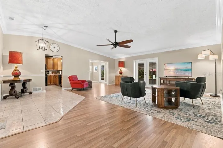 Family Room with French Doors to Patio and Pool