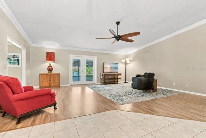 Family Room with French Doors to Patio and Pool