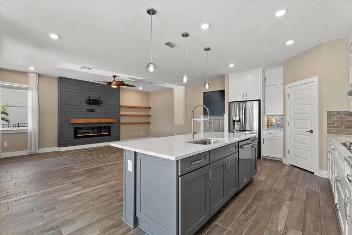 Kitchen opens to spacious living room