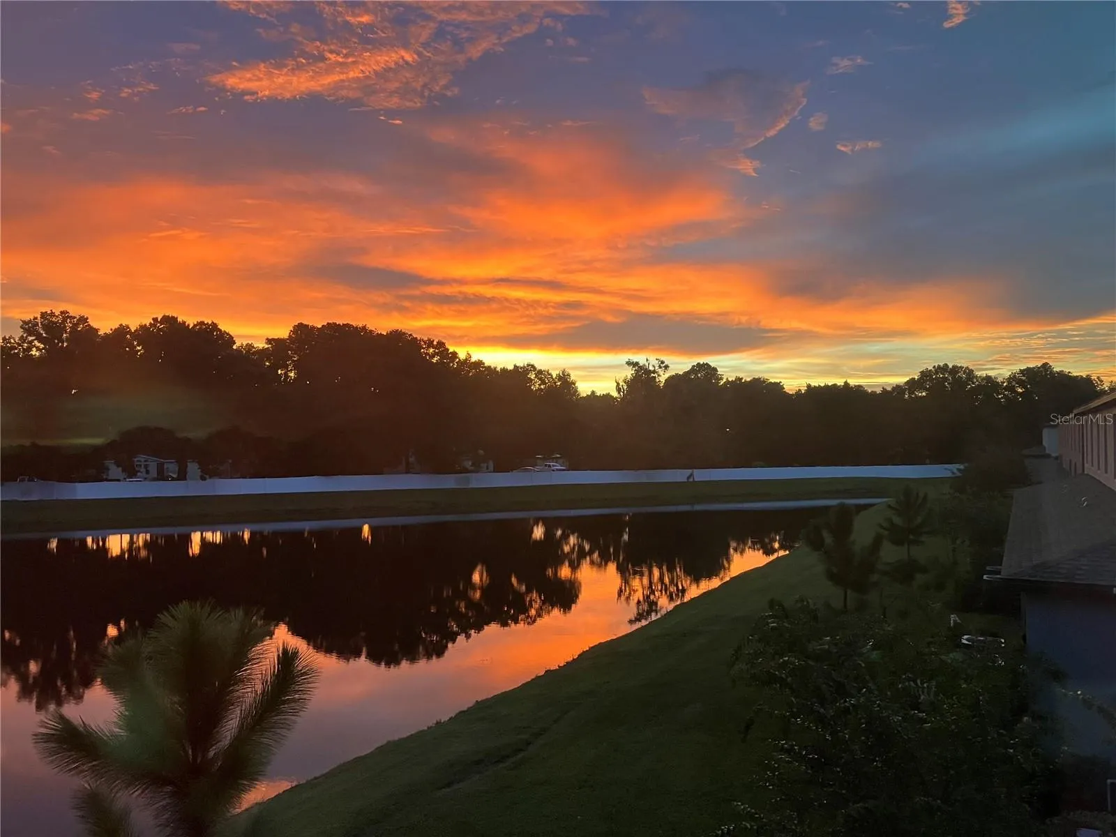 Beautiful sunset view overlooking large pond