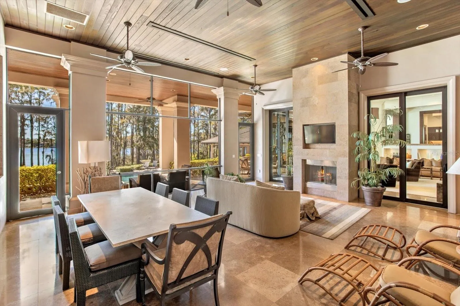 Patio family room with fireplace