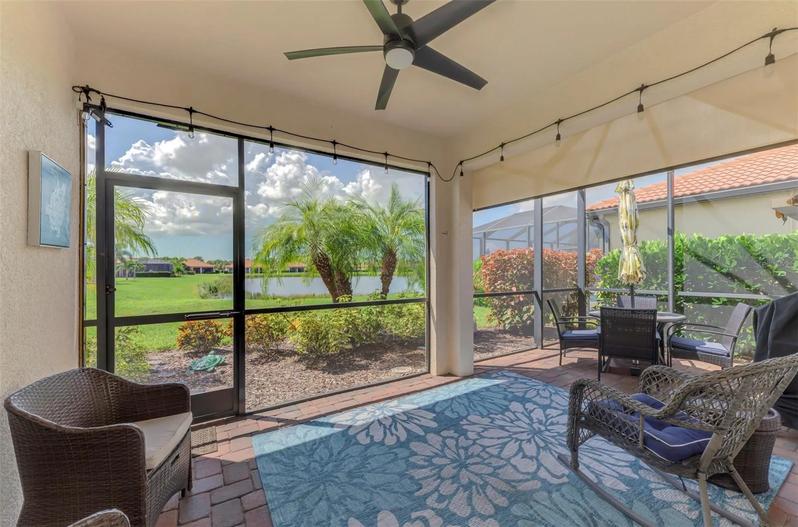 Extended lanai with pond view.