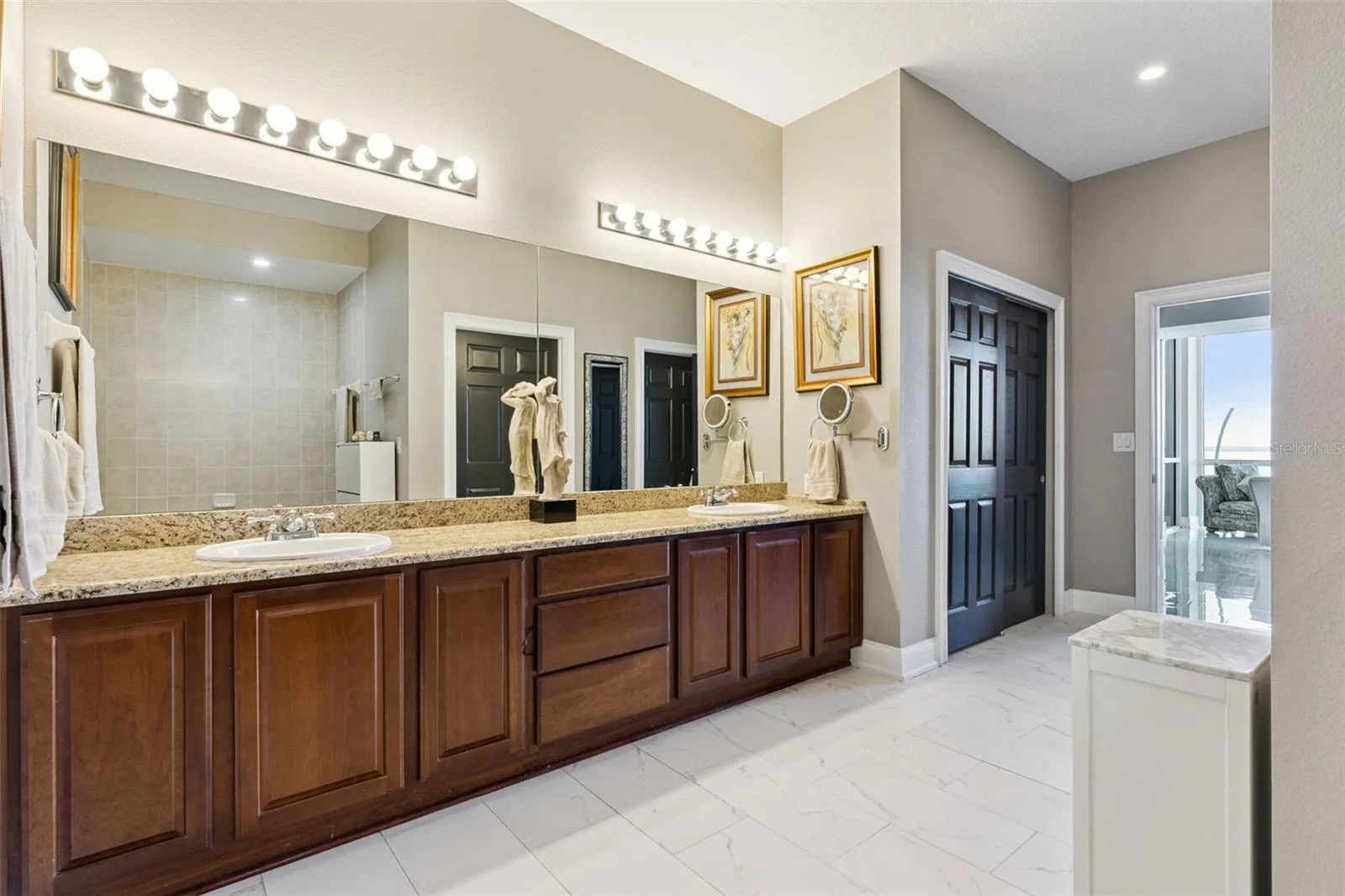 Primary bathroom with double sinks.