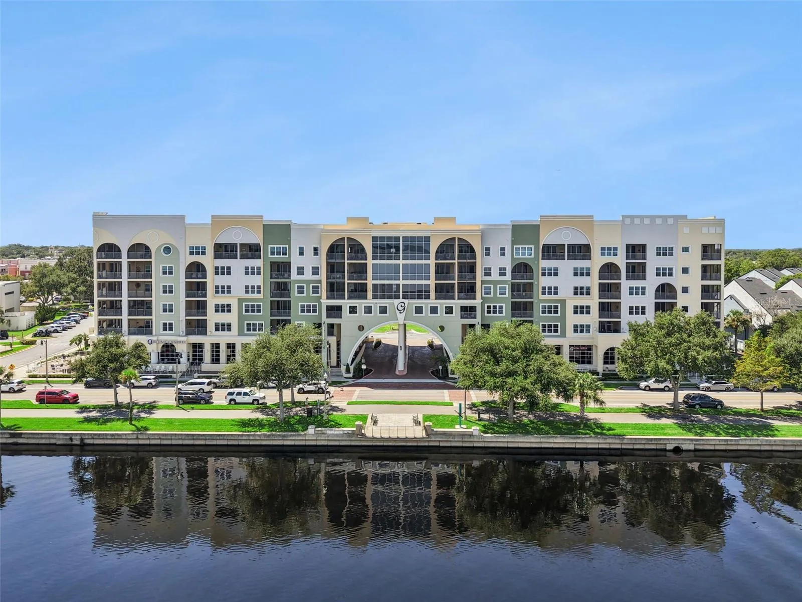 Front of Gateway at Riverwalk on southern shore of Lake Monroe.