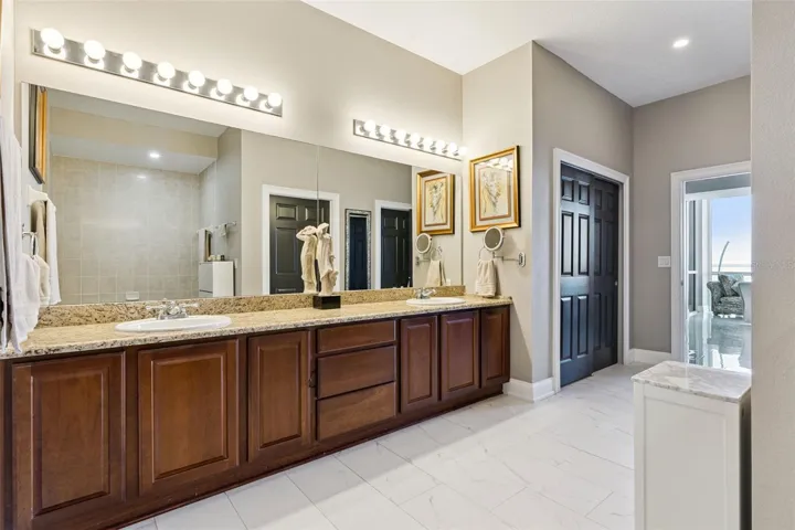 Primary bathroom with double sinks.