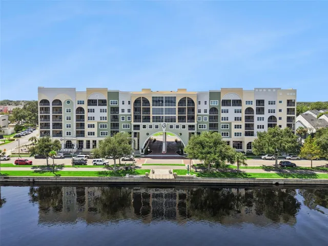 Front of Gateway at Riverwalk on southern shore of Lake Monroe.