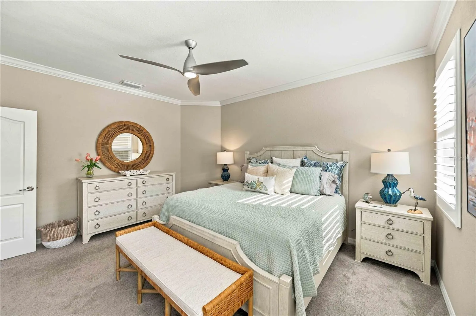 The primary bedroom is large with fabulous closets
