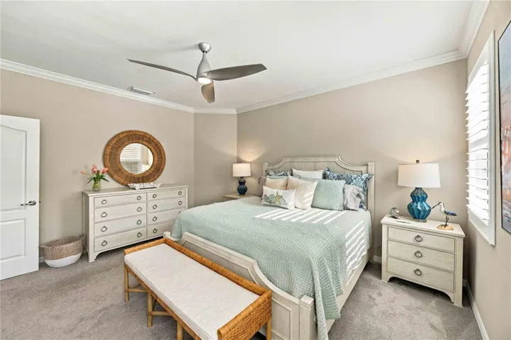 The primary bedroom is large with fabulous closets
