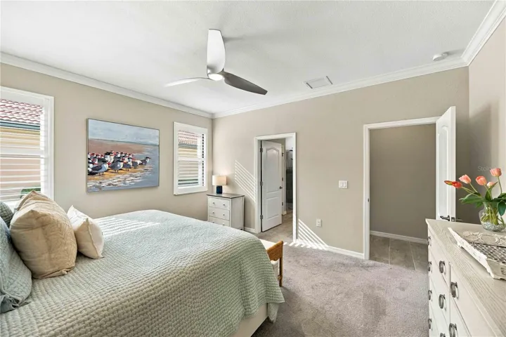 The primary bedroom is large with fabulous closets