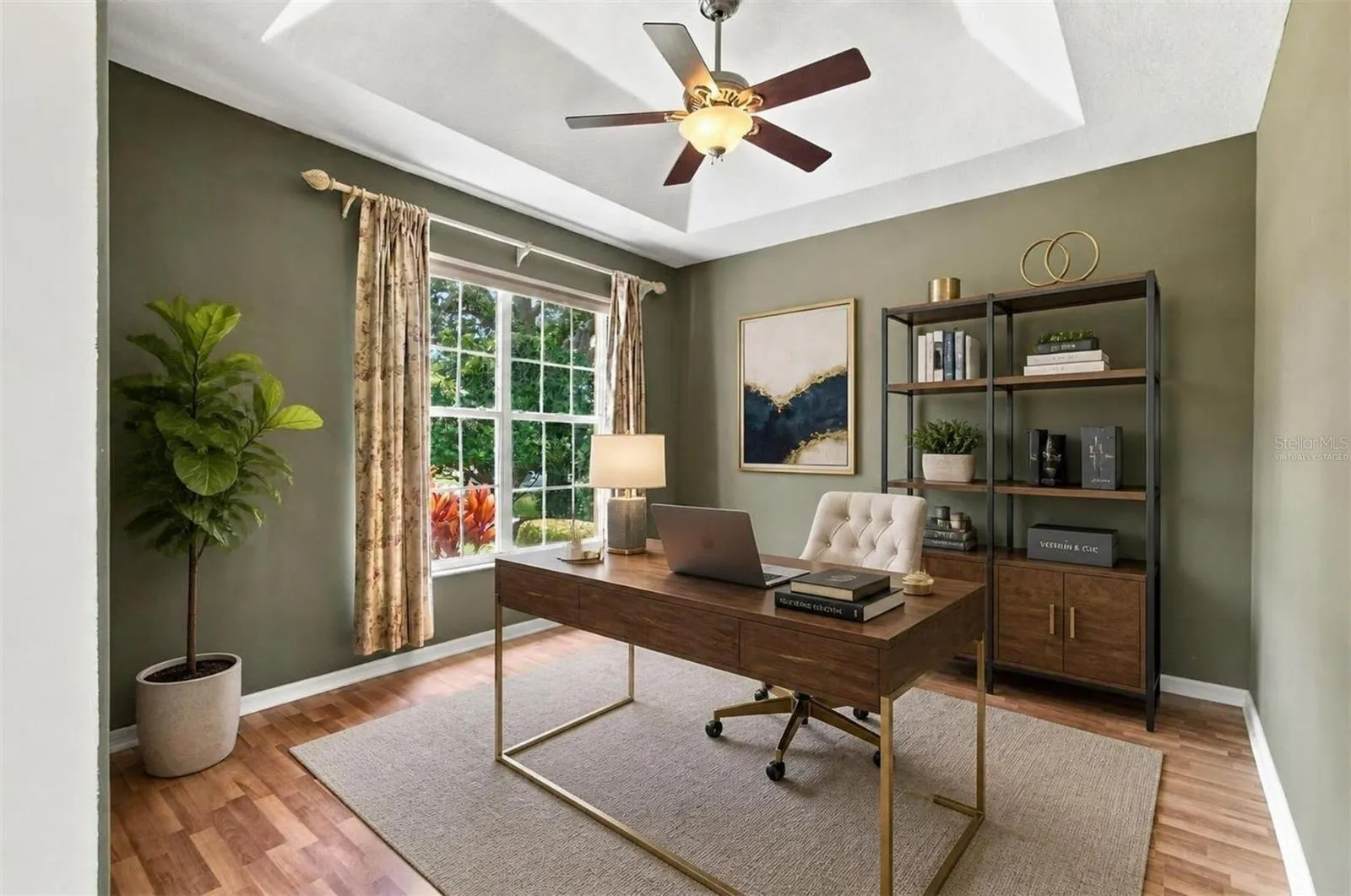 Virtually staged den as an office
