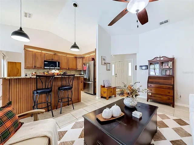 family room open to kitchen