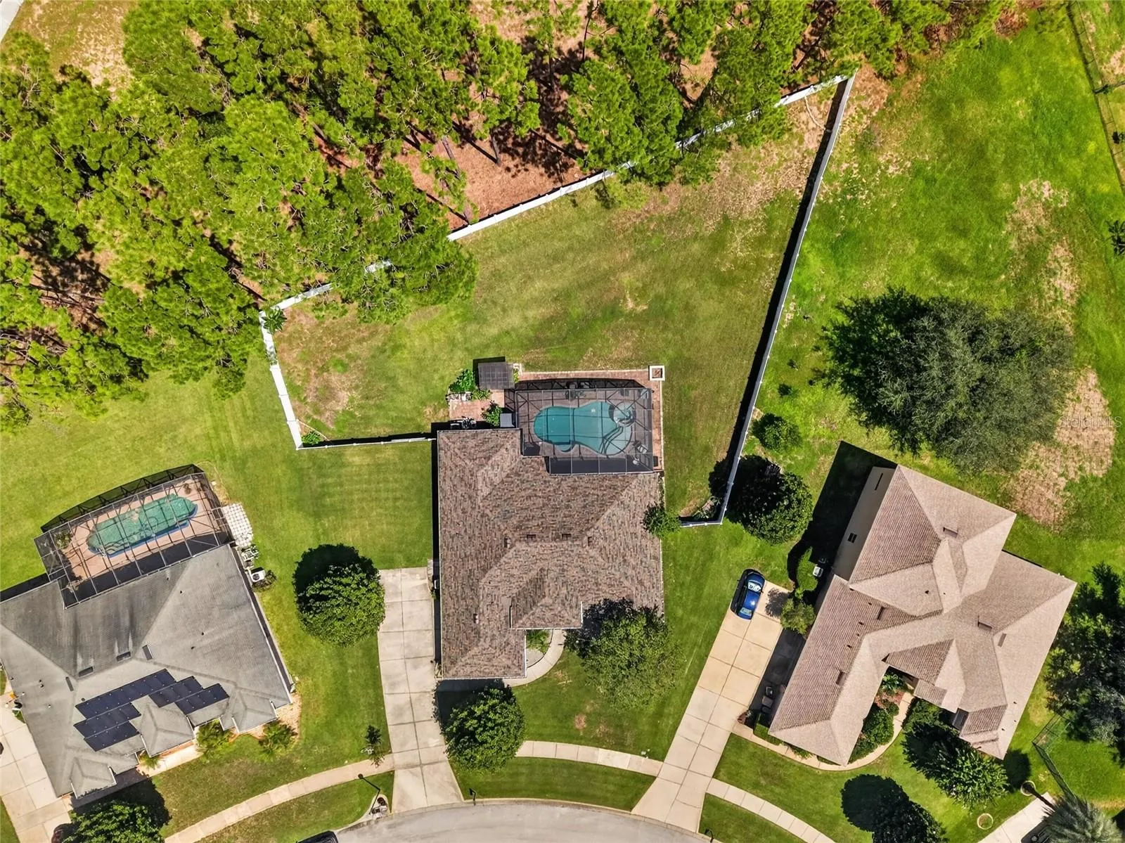 Aerial of entire property (no immediate rear neighbor; trees owned and maintained by HOA)