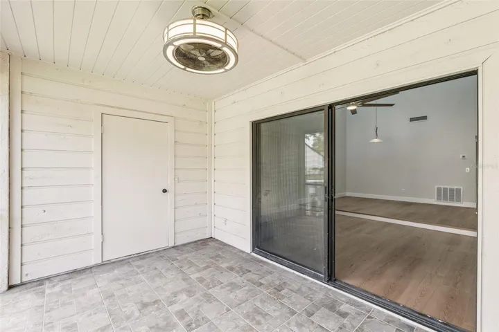 Back patio has storage closet.