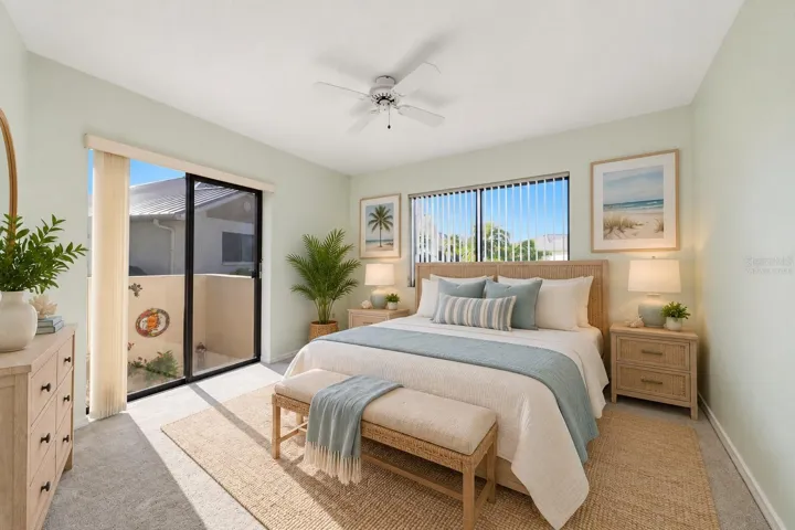 Bedroom #2 virtually staged for your viewing pleasure - private mini courtyard through sliders