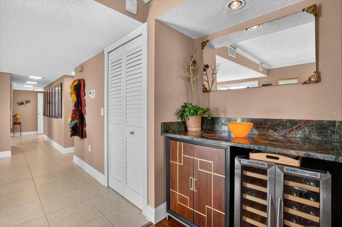 View from dining room to entrance hallway