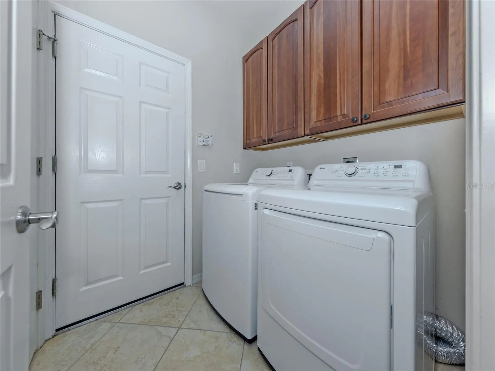 Laundry with storage cabinets