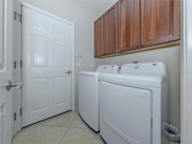 Laundry with storage cabinets