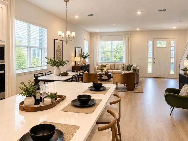 Open concept. Kitchen. Virtually staged