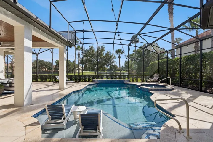 Covered LanaiExpansive covered lanai featuring beautiful tongue-and-groove wood ceilings and plenty of room for outdoor dining and relaxation.Pool AreaUpdated screened pool featuring a pebble-finish interior, sun shelf, glass tile, travertine decking, updated equipment and a pool heater.Backyard and Water ViewsEnjoy tranquil water and conservation views from the private backyard, with the Wekiva Preserve creating a peaceful natural backdrop.Outdoor LivingA beautiful Florida outdoor-living retreat with a spacious covered lanai, updated pool and serene water and conservation views.