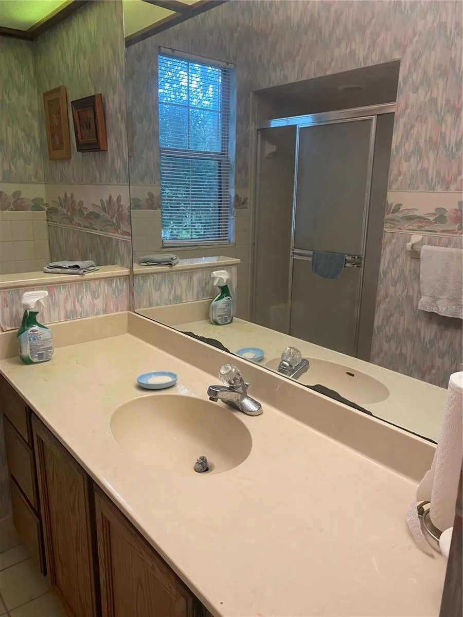 Guest bathroom vanity, plenty of space on the countertop.