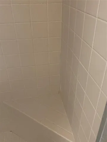 Guest bathroom showder with bench area.