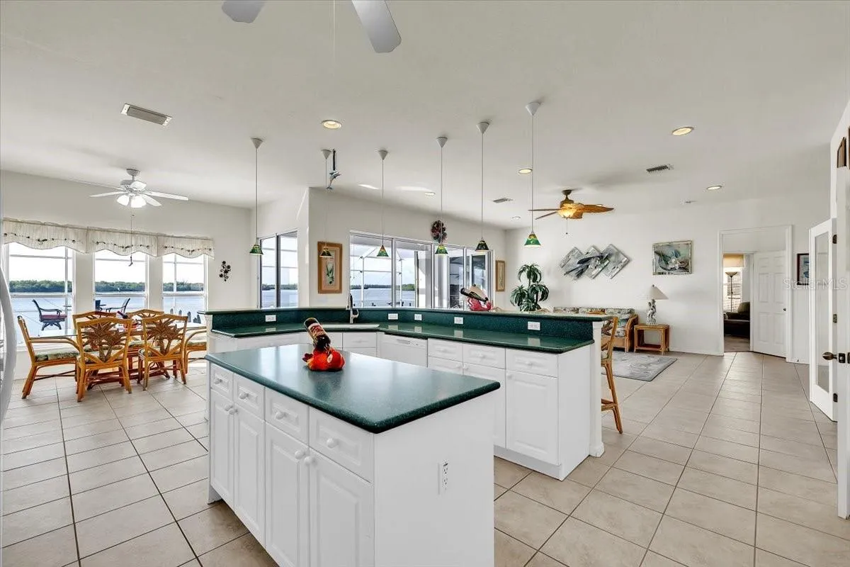Kitchen open to dining area