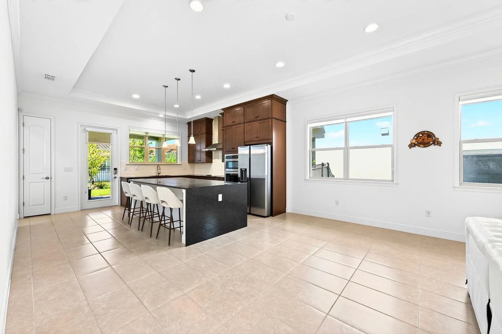 Chef's kitchen, dining space.