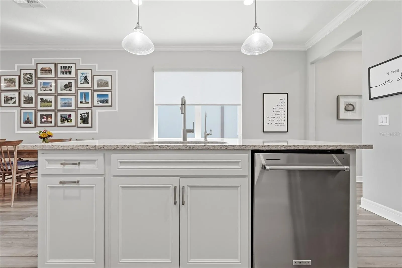 Kitchen has soft closing drawers.