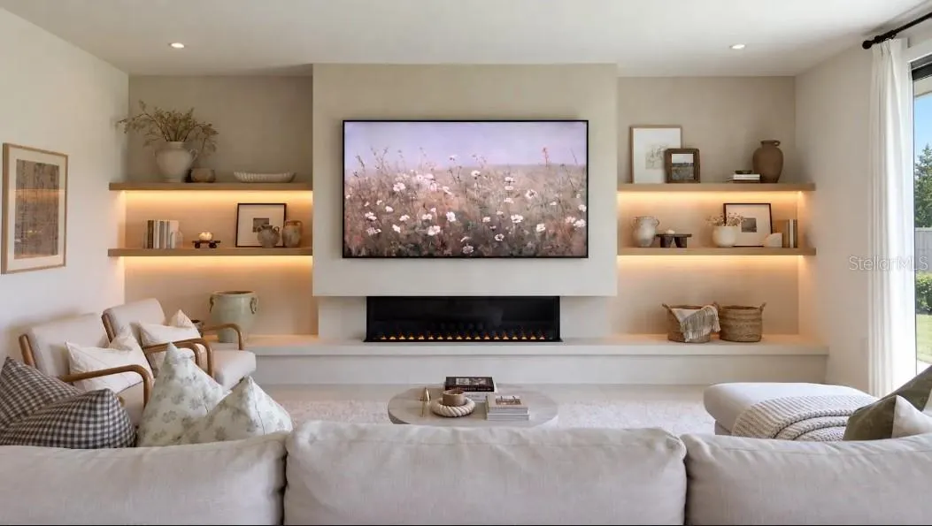 Custom Decorated Entertainment Wall with built-in fire place