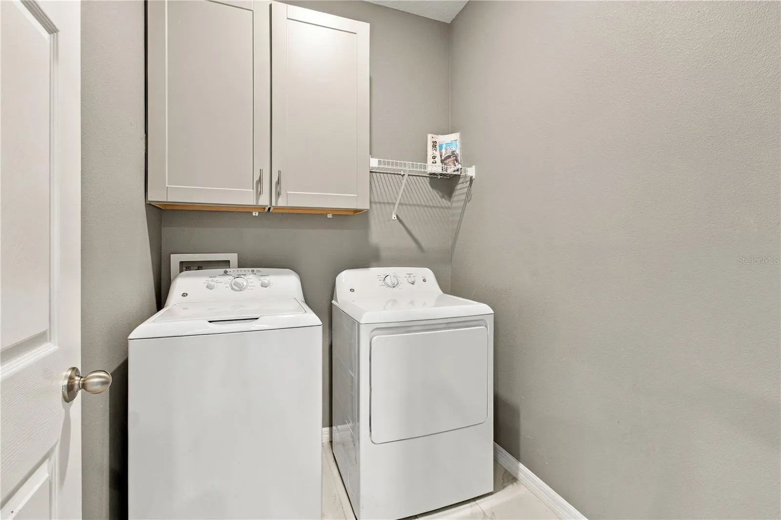 Laundry Room w/Storage Cabinet, Shelving & Brand New Washer & Dryer