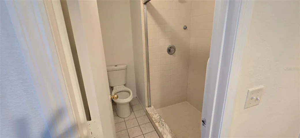 Primary bathroom toilet and shower area