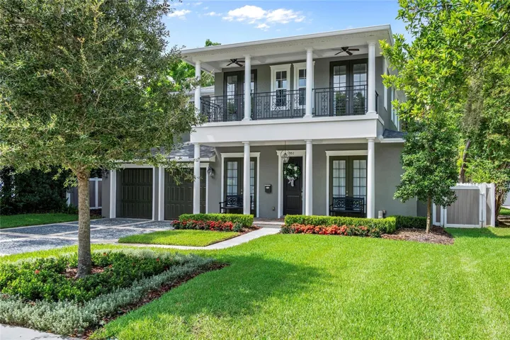 Crisp landscaping sets off the classic architecture.