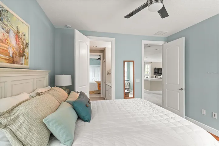 Two bedrooms connect to a spotless Jack-and-Jill bath.