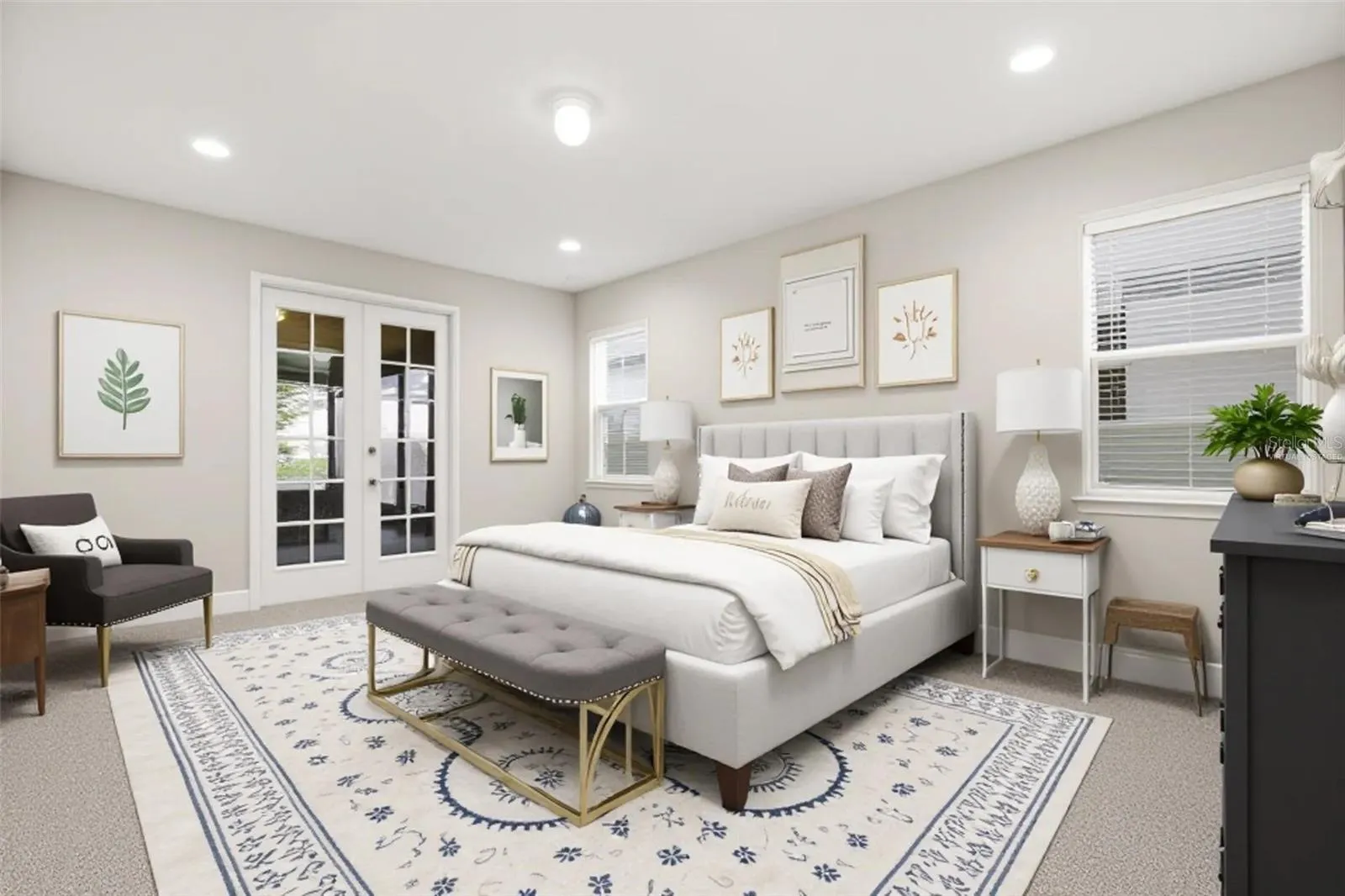 Master bedroom on the first floor virtually staged
