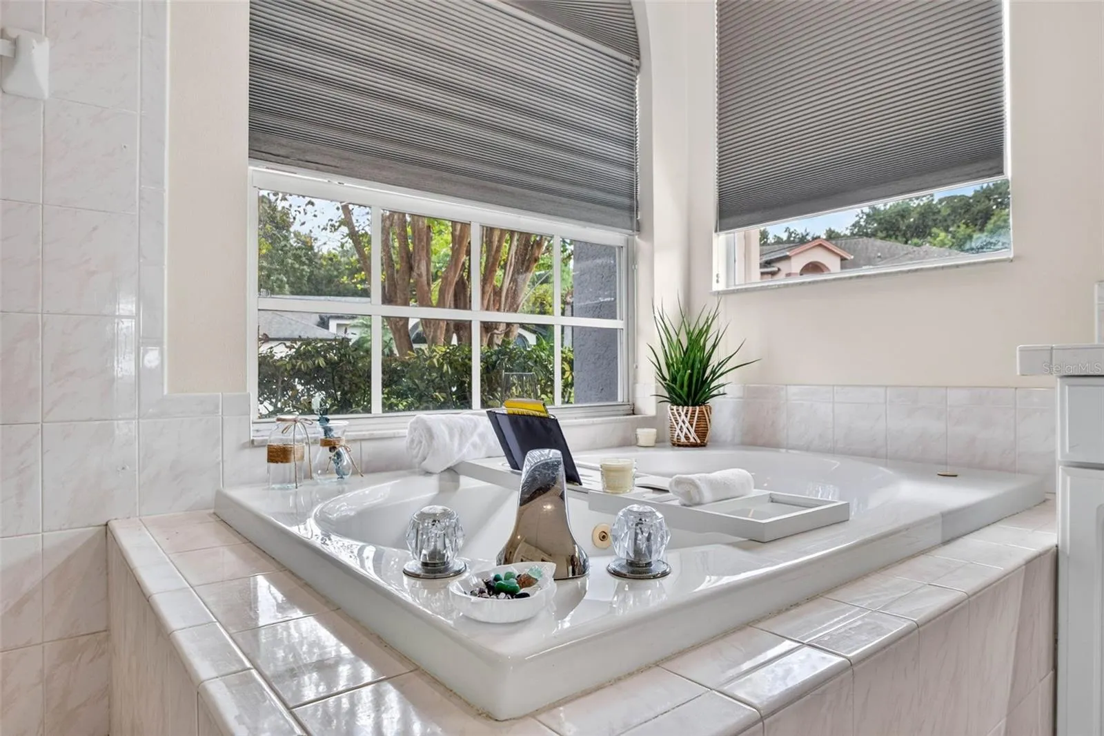 Large primary bath with shower and separate garden tub