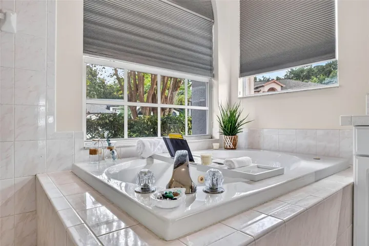 Large primary bath with shower and separate garden tub
