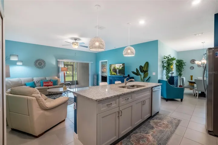 View of the kitchen, great room, dining room
