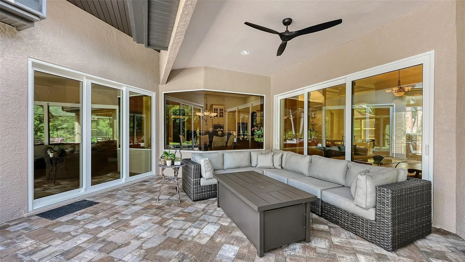 Covered lanai in the pool area.