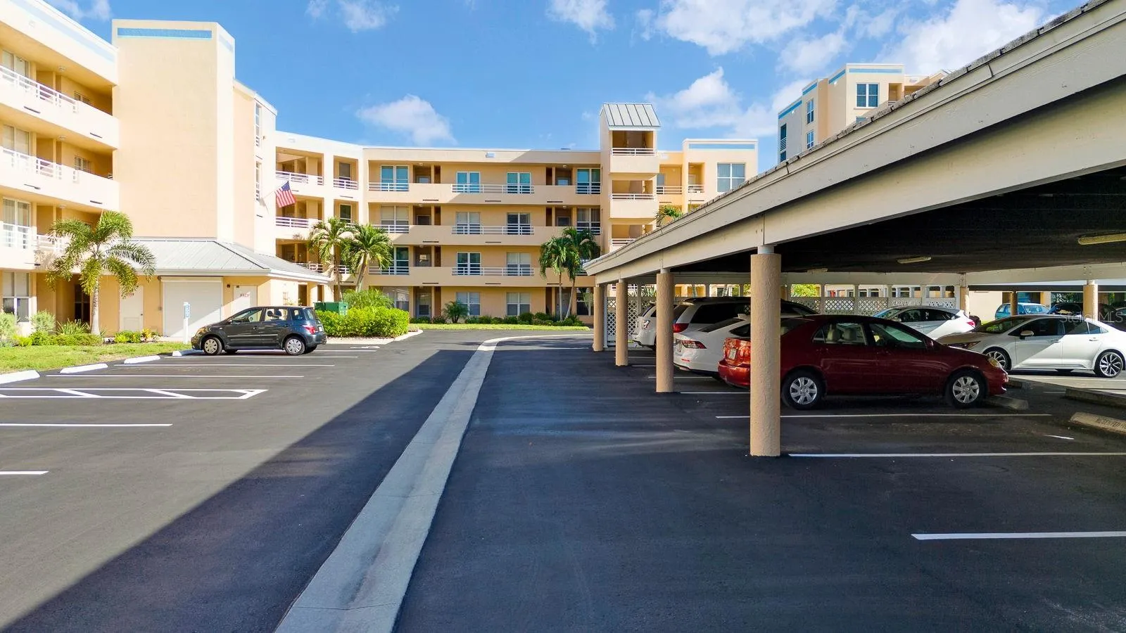 Carport area in front of building