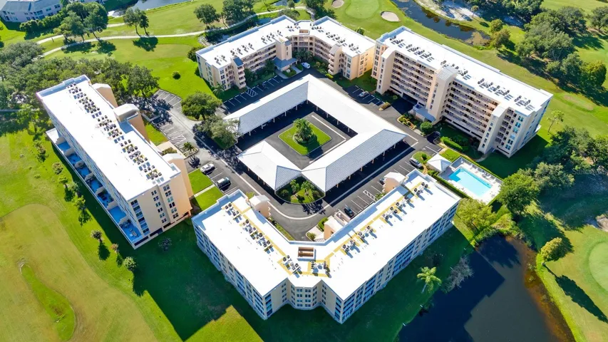 Overhead view directly over the buildings