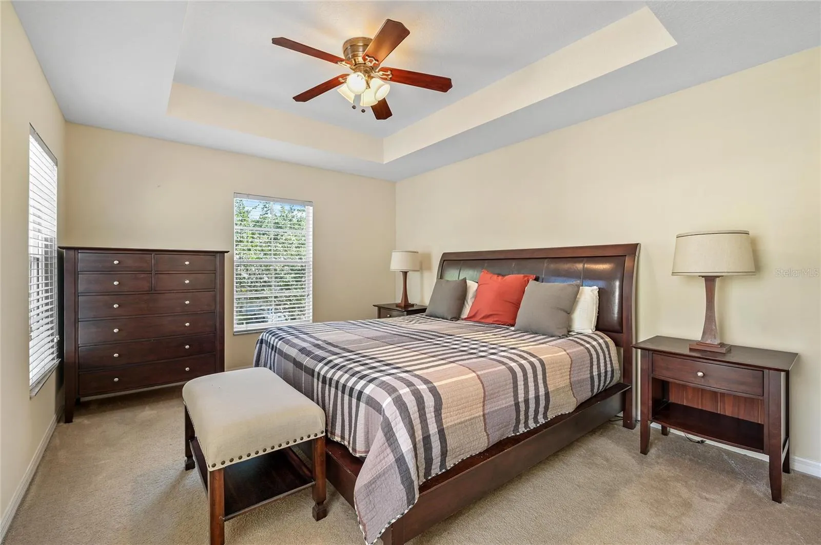 large primary bedroom accommodates lots of furniture