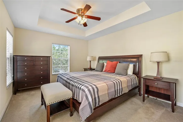 large primary bedroom accommodates lots of furniture