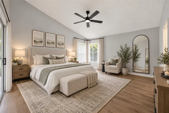 Staged primary bedroom